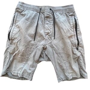 Zanerobe Sureshot Ripstop Drop Crotch Shorts Mens 32 Taupe Grey Elastic Waist